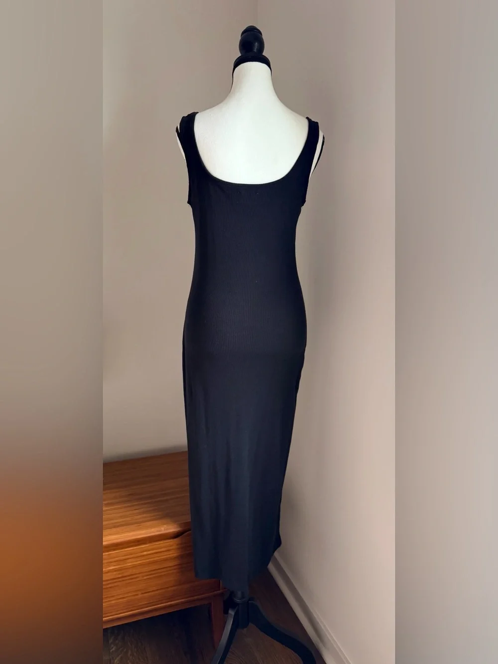 Every Ribbed Button Front Midi Tank Dress | Black | Size Medium